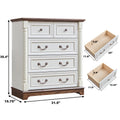 Farmhouse Style 5 Drawer Dresser Chest With Base Wooden Rustic Chest Of Drawers, Storage Dresser Organizer For Bedroom, Living Room, Beautiful Sturdy And Durable Walnut Mdf