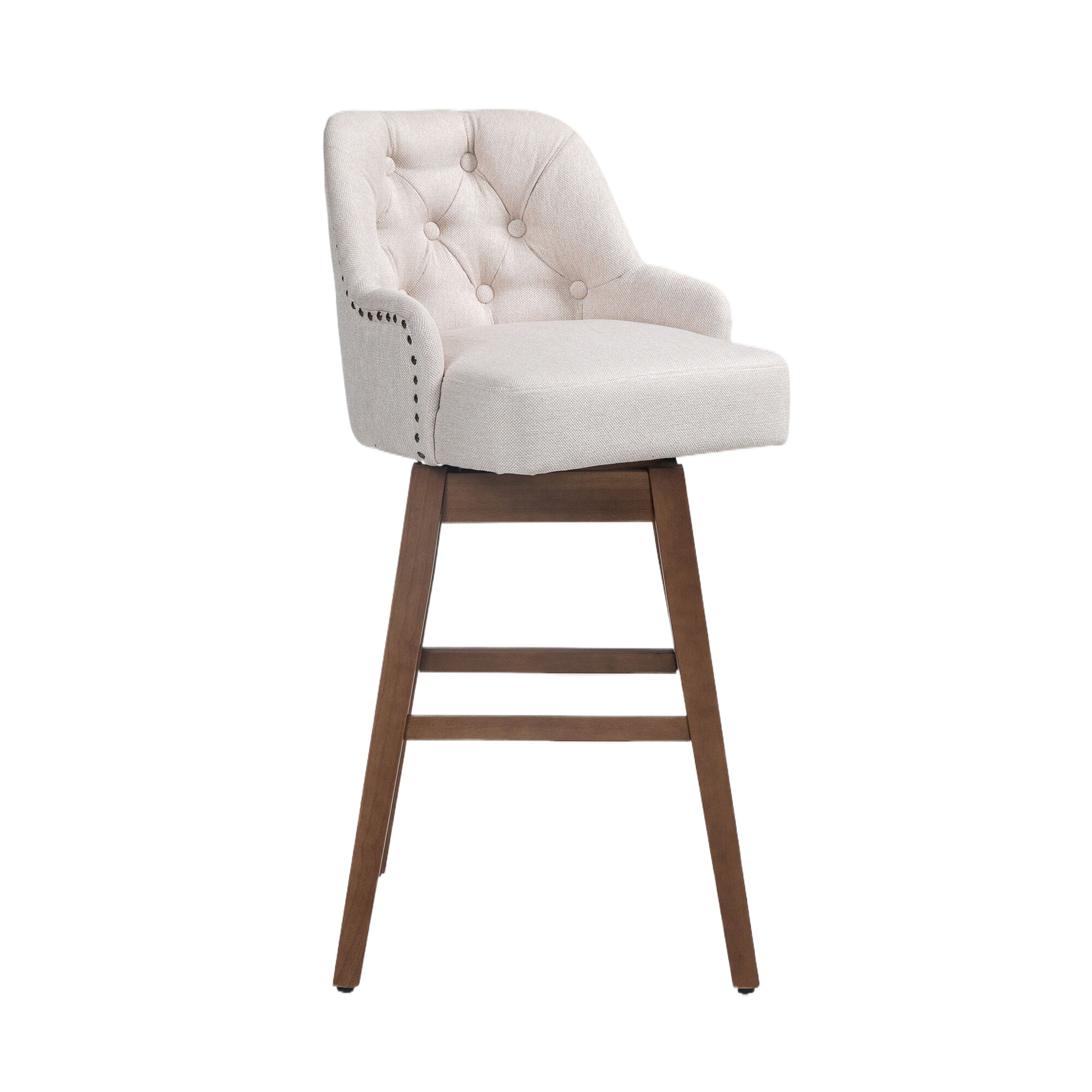 Coolmore Bar Stools Set Of 2 Counter Height Chairs With Footrest For Kitchen, Dining Room And 360 Degree Solid Wood Legs Swivel Bar Stools Set Of 2 Beige Linen Beige Foam Linen