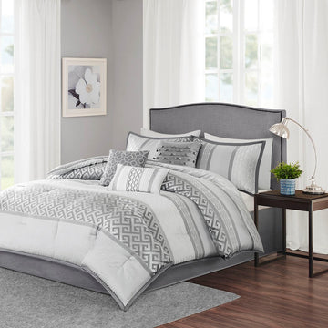 7 Piece Comforter Set Grey King King Grey Polyester
