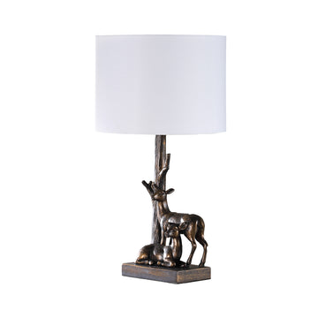 19.75" In Capreolus Bronze Western Roe Deers Polyresin Table Lamp Multi Polyresin