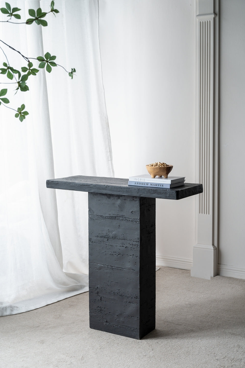 35.5X14X35.5" Black Rectangular Coffee Table With Pedestal Base Black Primary Living Space Contemporary,Industrial,Minimalist,Modern,Ultra Modern Magnesium Oxide