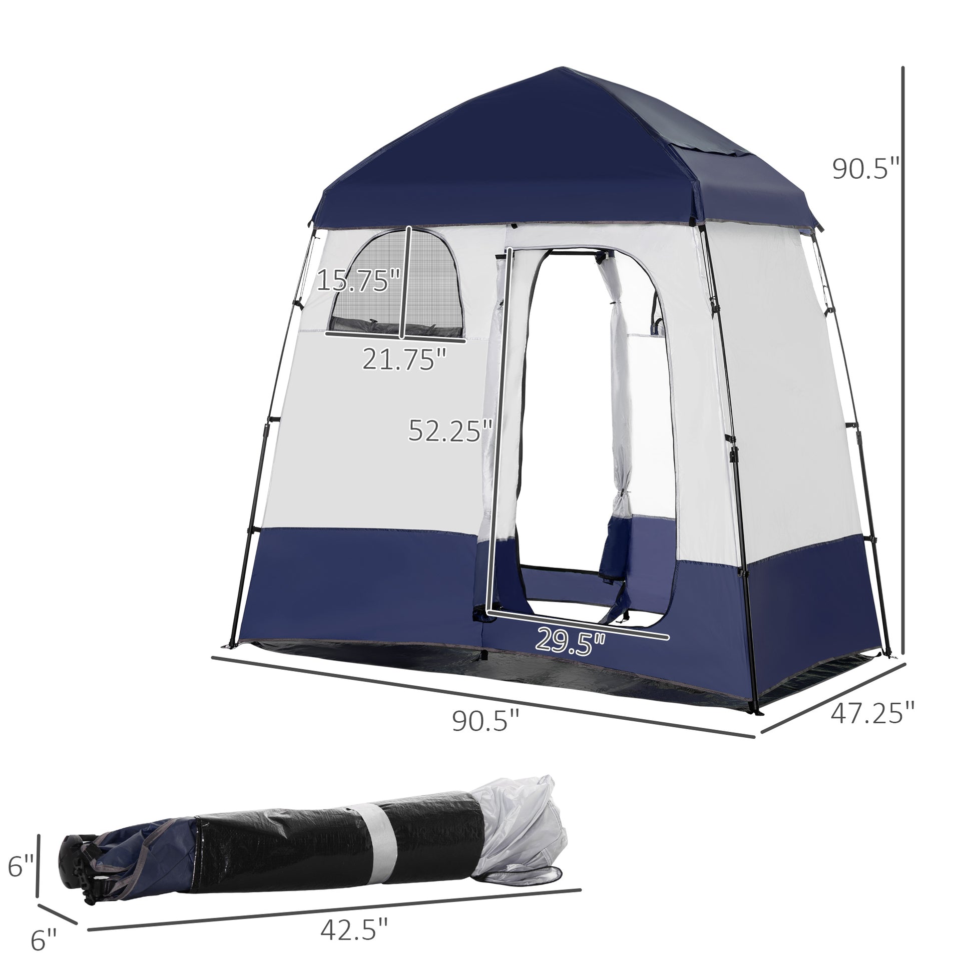 Outsunny Shower Tent, Pop Up Privacy Shelter For Camping, Dressing Changing Room, Portable Instant Outdoor Shower Tent Enclosure W 2 Rooms, Shower Bag, Floor And Carrying Bag, Blue Blue Taffeta