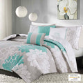 6 Piece Printed Cotton Quilt Set With Throw Pillows Aqua Full Queen Full Aqua Polyester