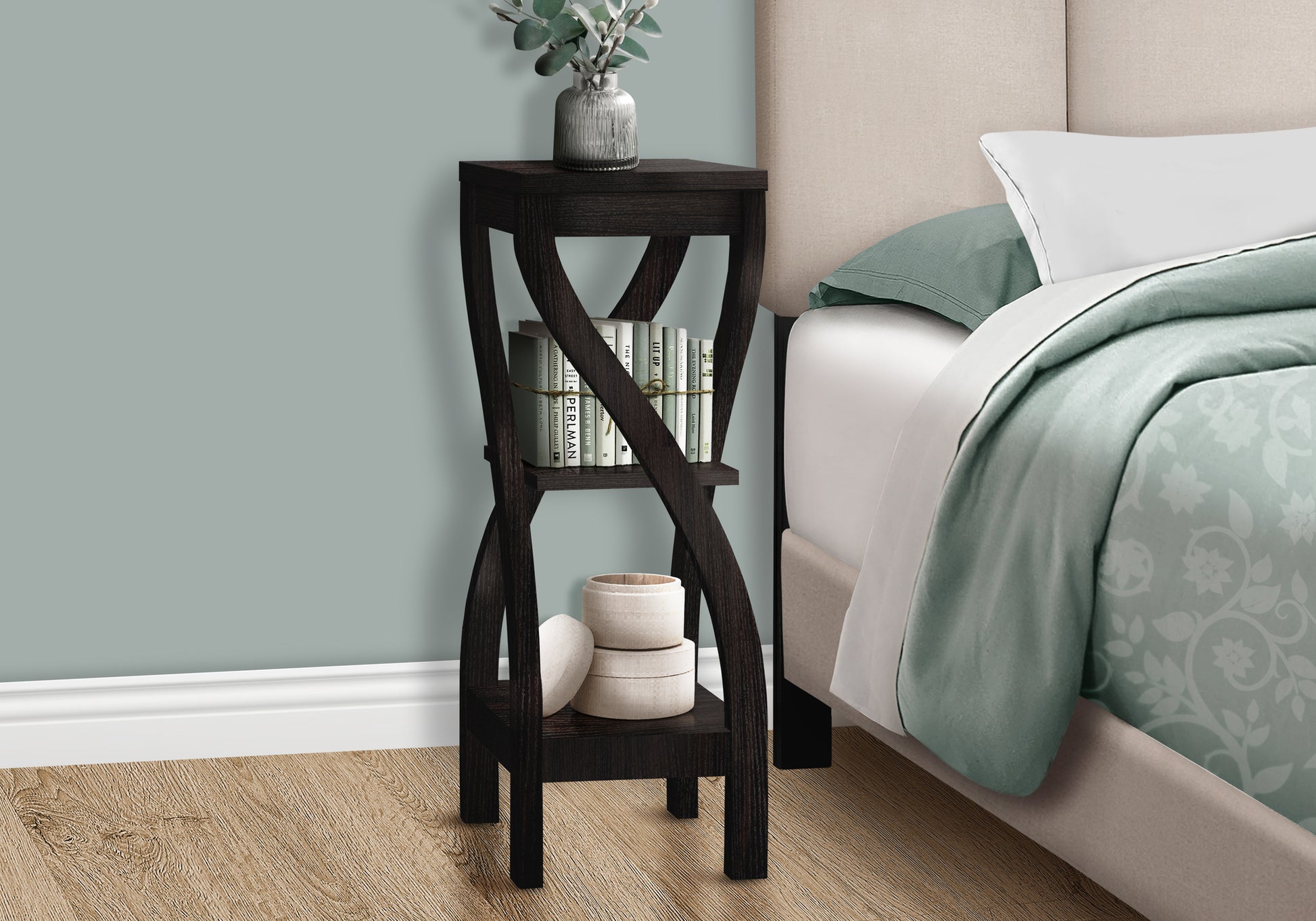 Accent Table, Side, End, Plant Stand, Square, Living Room, Bedroom, Brown Laminate, Contemporary, Modern Espresso Particle Board