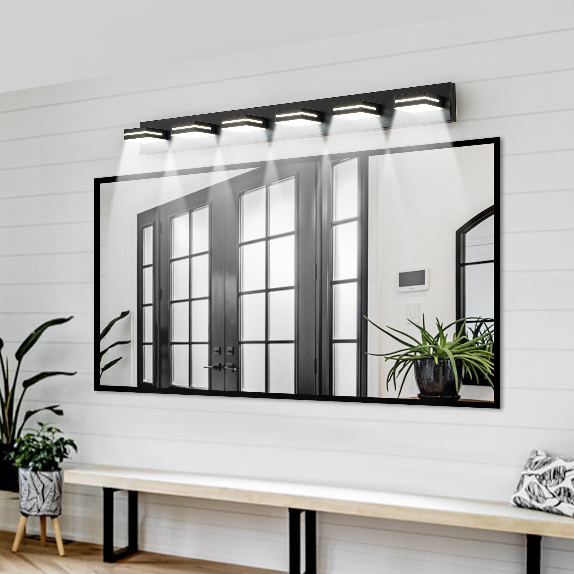 Modern Black Led Vanity Light, 6 Lights Wall Sconce For Bathroom And Mirror, Sleek Minimalist Design, Energy Efficient, Easy To Install Black Iron