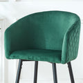 Counter Height Bar Stool, Set Of 2, Black Metal Legs, Velvet Upholstered For Pub, Restaurant, Kitchen Island Green Green Fabric Metal