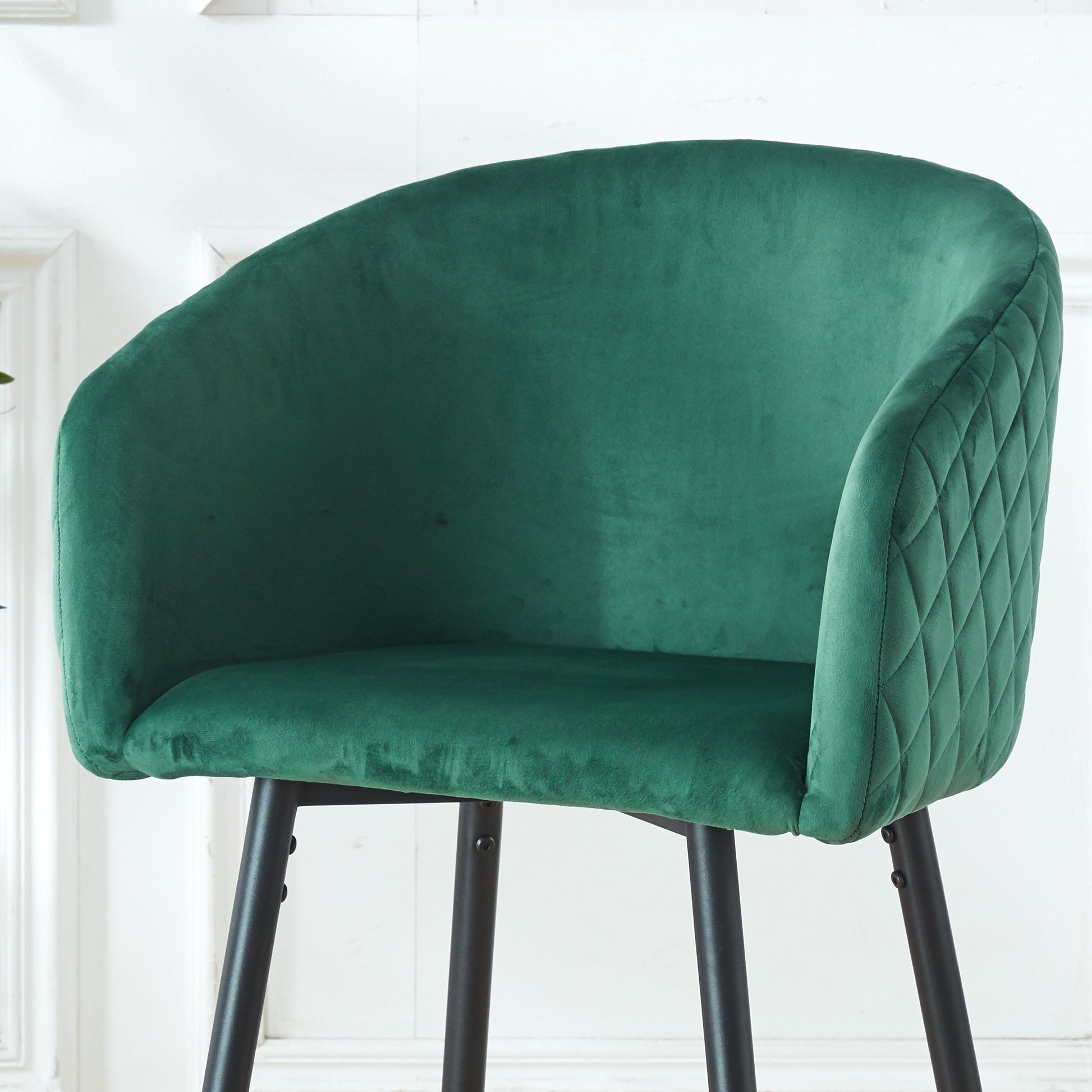 Counter Height Bar Stool, Set Of 2, Black Metal Legs, Velvet Upholstered For Pub, Restaurant, Kitchen Island Green Green Fabric Metal