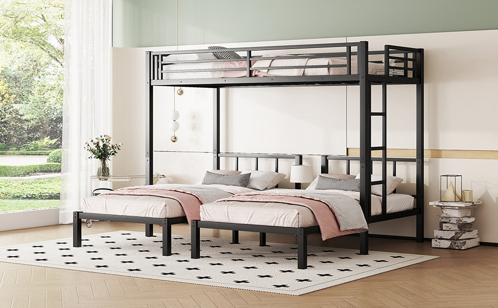Twin Over Twin & Twin Bunk Beds For 3, Twin Xl Over Twin & Twin Bunk Bed Metal Triple Bunk Bed, Black Black Metal