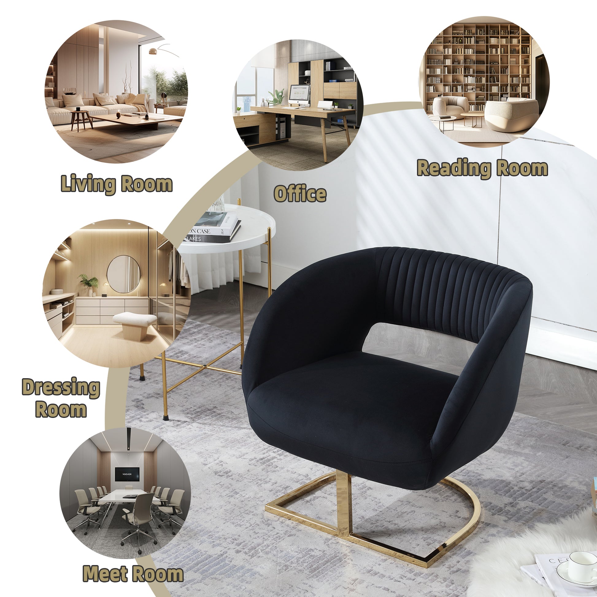 Coolmore Modern Chair With Velvet Fabric, Mid Century Chair With Wide Upholstered, Armchair For Living Room, Lounge, Bedroom Black Black Primary Living Space Foam Velvet