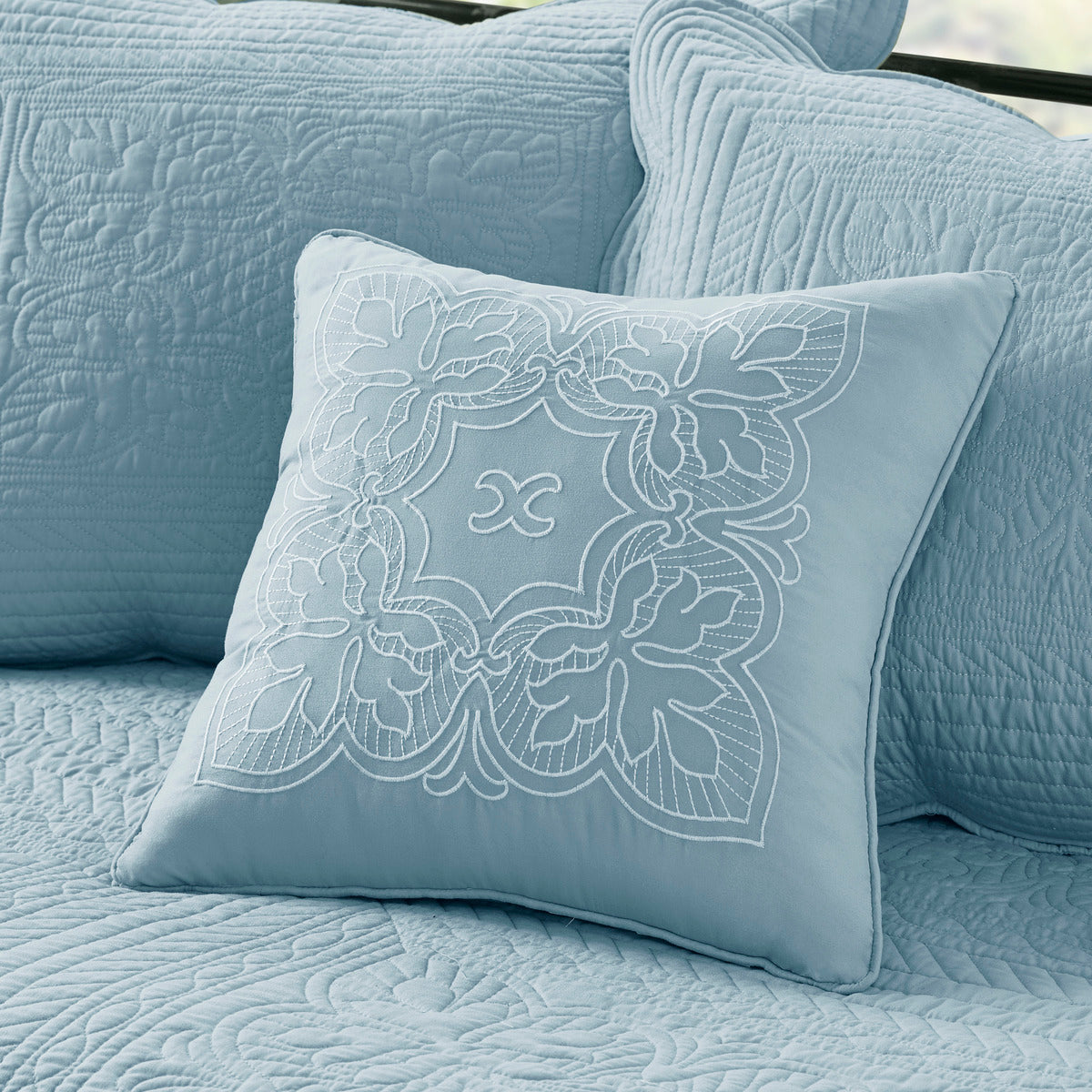 6 Piece Reversible Soped Edge Daybed Cover Set Blue Daybed Blue Polyester
