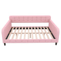 Full Size Upholstered Tufted Daybed With 4 Support Legs, Pink Box Spring Not Required Full Pink Wood Bedroom Daybeds Linen Upholstered