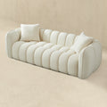 Marissa Sofa Cream Boucle Cream,White Wood Tufted Back Mid Century Modern Boucle,Solid Wood 3 Seat