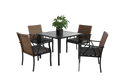 5 Piece Wicker Outdoor Table And Chairs, Patio Dining Set W Square Steel Tabletop And Umbrella Hole, Patio Table And Chairs Set For Backyard Deck Balcony Front Porch Brown Gray Cotton Steel