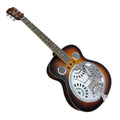 Beginner Metal Resonator Guitar, Full Size Circular Neck Traditional Resonator, Built In Preamplifier Black Brown Wood