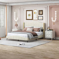 3 Pieces Bedroom Set With Queen Size Pu Leather Upholstered Platform Bed And Elegant Pu Nightstand With 2 Drawersbeige Box Spring Not Required Queen Beige 3 Piece Set Pu