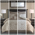 8 Piece Jacquard Comforter Set Tan Ivory Cal King California King Tan Ivory Polyester