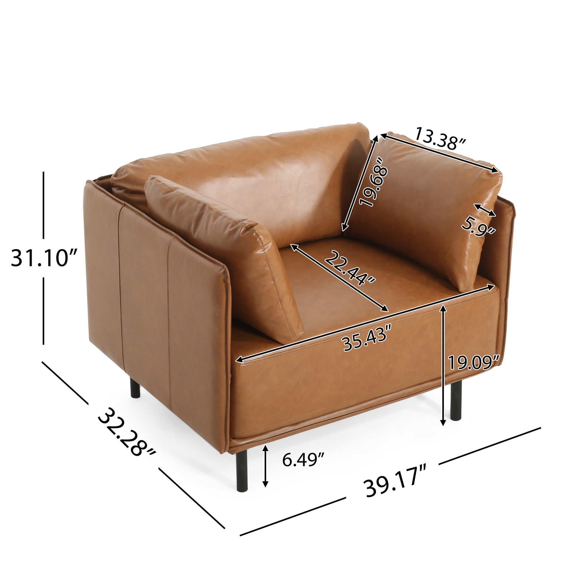 39" Vintage Brown Faux Leather Lounge Chair With Polyester And Pu Leather Upholstery, Solid Wood Frame And Steel Legs, Perfect For Living Room, Bedroom, Or Office Brown Polyester,Pu Leather,Solid