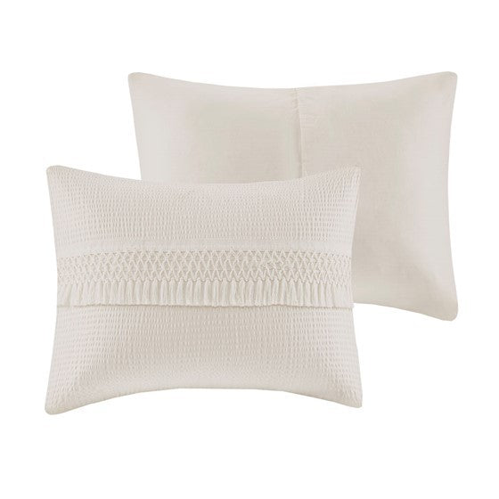 3 Piece Cotton Seersucker Duvet Cover Set King Ivory Cotton