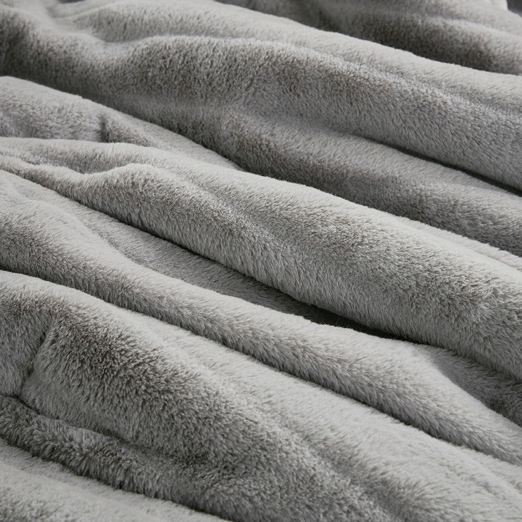 Faux Fur Comforter Set King Grey Polyester