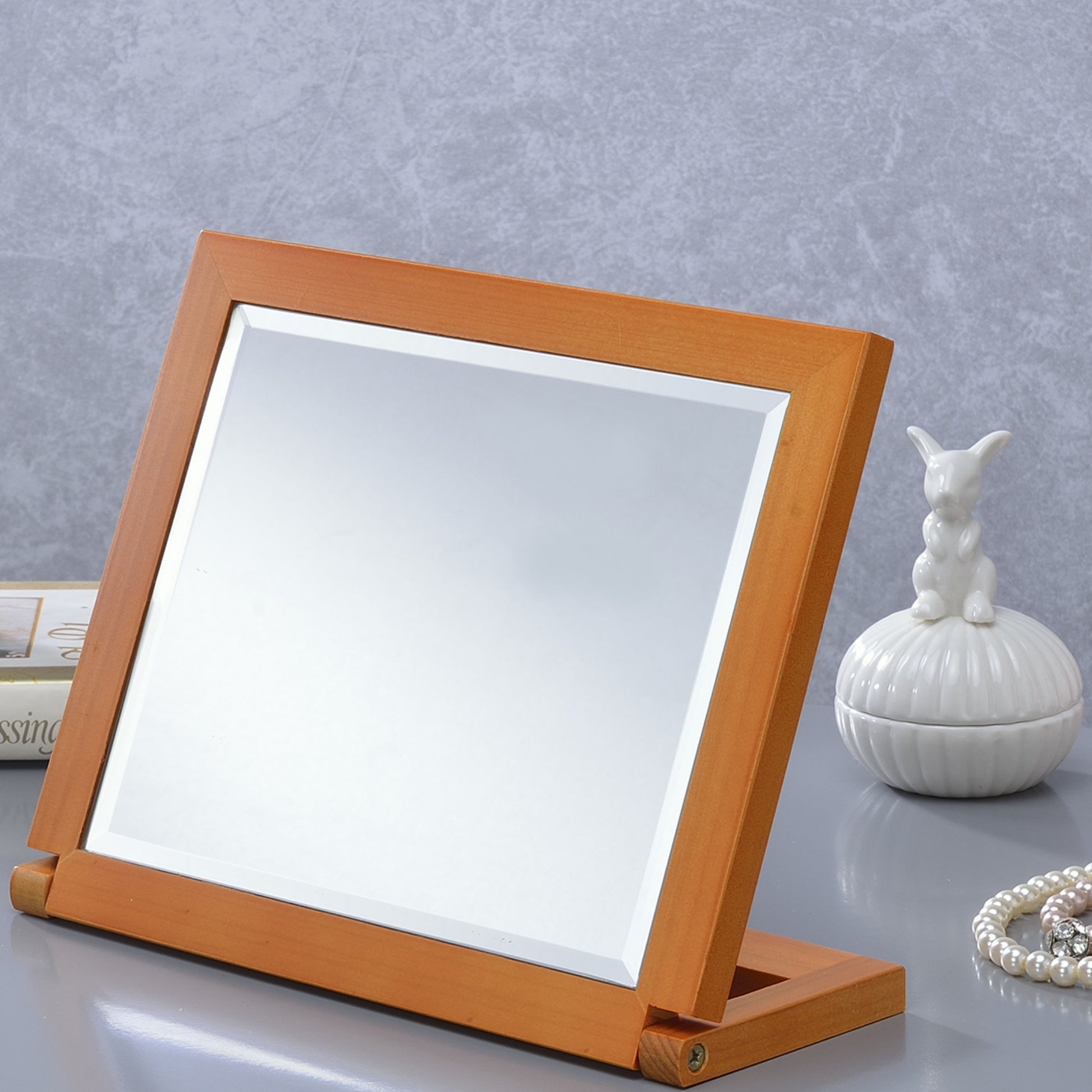 8" Tall Polyresin Adjustable Make Up Mirror, Walnut Finish Multicolor Wood