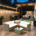 4 Piece Patio Sectional Wicker Rattan Outdoor Furniture Sofa Set With Storage Box Grey Wicker Creme Cushion Yes Complete Patio Set Grey Rust Resistant Frame Mildew Resistant Cushion Garden & Outdoor Modern Complete Patio Sets Fiber Foam And Polyester