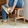 Acacia Wood Two Steps Stool Small Size Rectangle Acacia Wood Light Brown Primary Living Space American Design Acacia Wood