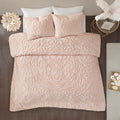 3 Piece Tufted Cotton Chenille Medallion Comforter Set Blush King Cal King King Blush Cotton