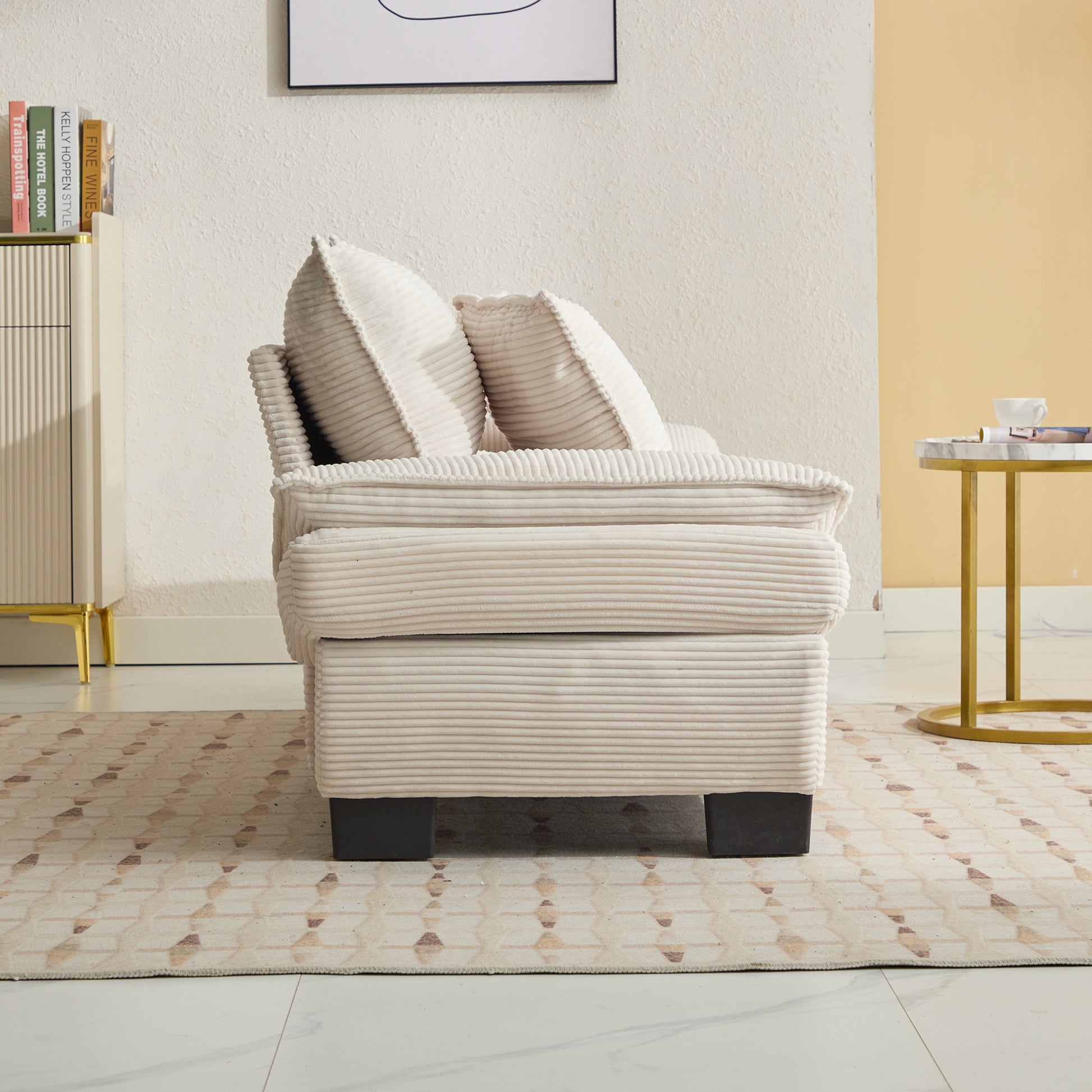 Corduroy Sofa Sleeper Couch Loveseat Sofa With Pillows Comfy Upholstered Deep Seat Sofa For Bedroom,Living Room,Apartment,Office,Dorm Beige Corduroy Beige Foam Upholstered 2 Seat