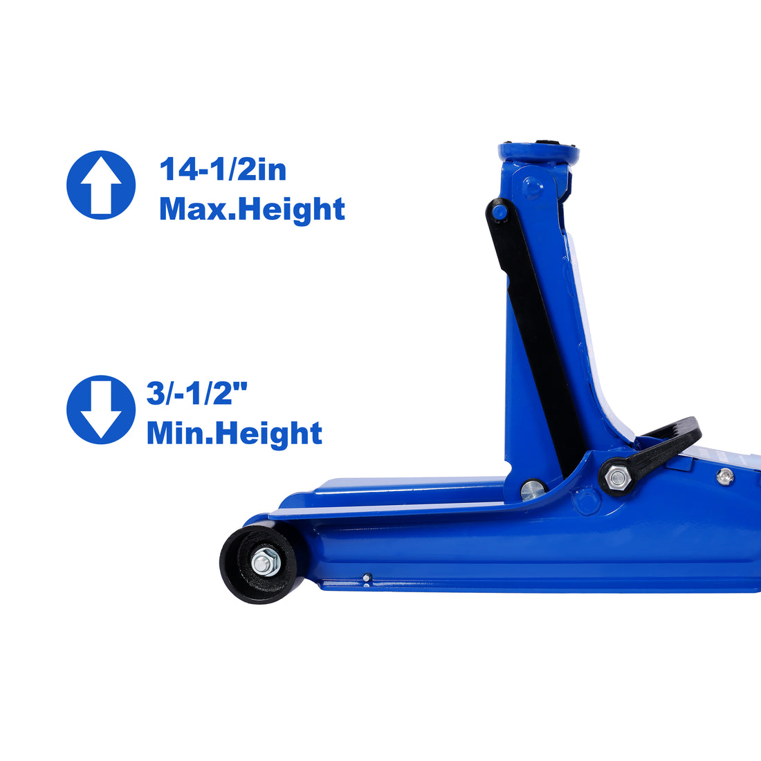 2.5 Ton Low Profile, Heavy Duty Steel Racing Floor Jack With Single Piston Lift Pump, Lifting Range 3.5" 14.50" Blue Steel