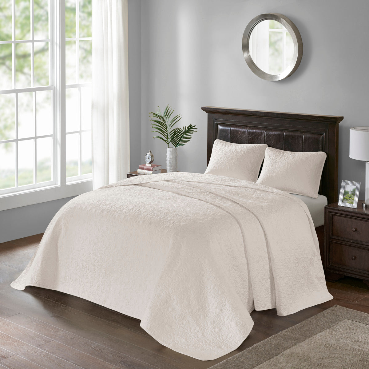 Reversible Bedspread Set Cream Full Cream Cotton