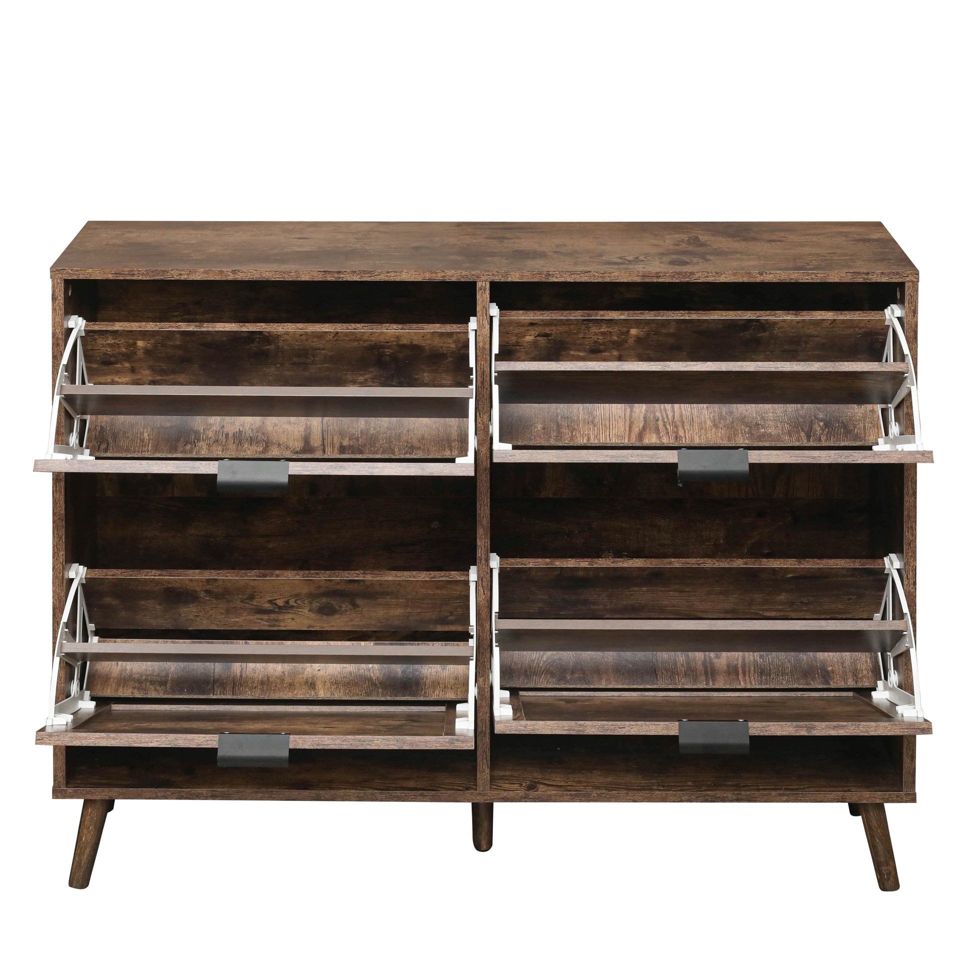 4 Door Shoe Rack, Freestanding Modern Shoe Storage Cabinet, For Entryway Burly Wood Particle Board