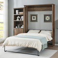 Queen Size Half Self Close And Open Murphy Bed With 1 Side Cabinet Storage Shelf, Cabinet Space Saving Bed Perfect For Guest Room, Bed Room, Guest Room, Home Office, Brown Box Spring Not Required Queen Brown Wood Brown Pine Murphy Solid Wood Mdf