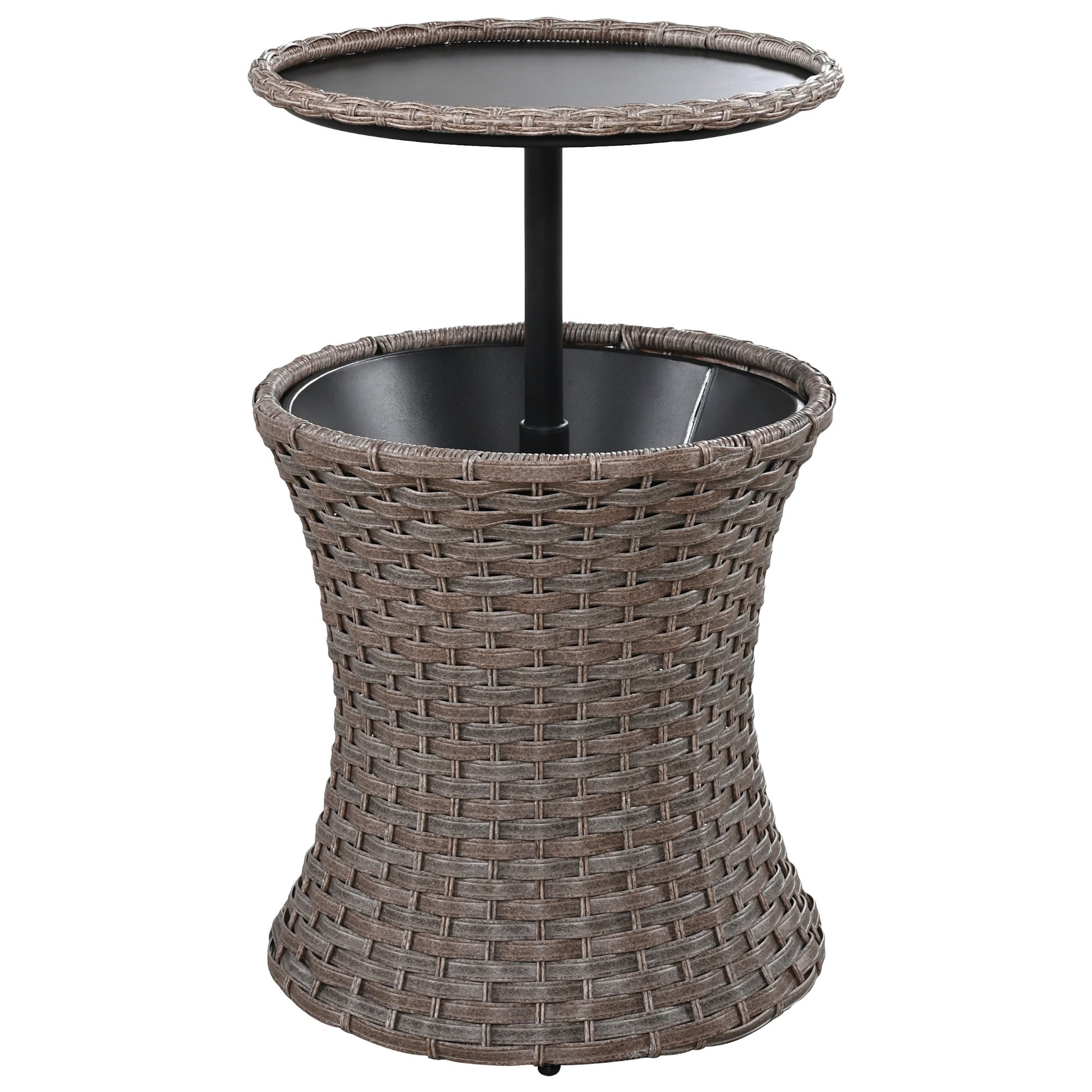 K&K 5 Pieces Outdoor Patio Furniture Set With Pet House Cool Bar And Retractable Side Tray, Rattan Wicker Patio Swivel Rocking Chairs Set Of 2 With Ottomans For Backyard, Porch, Balcony, Beige Yes Rocker & Glider Brown Beige Seats 2 Weather Resistant