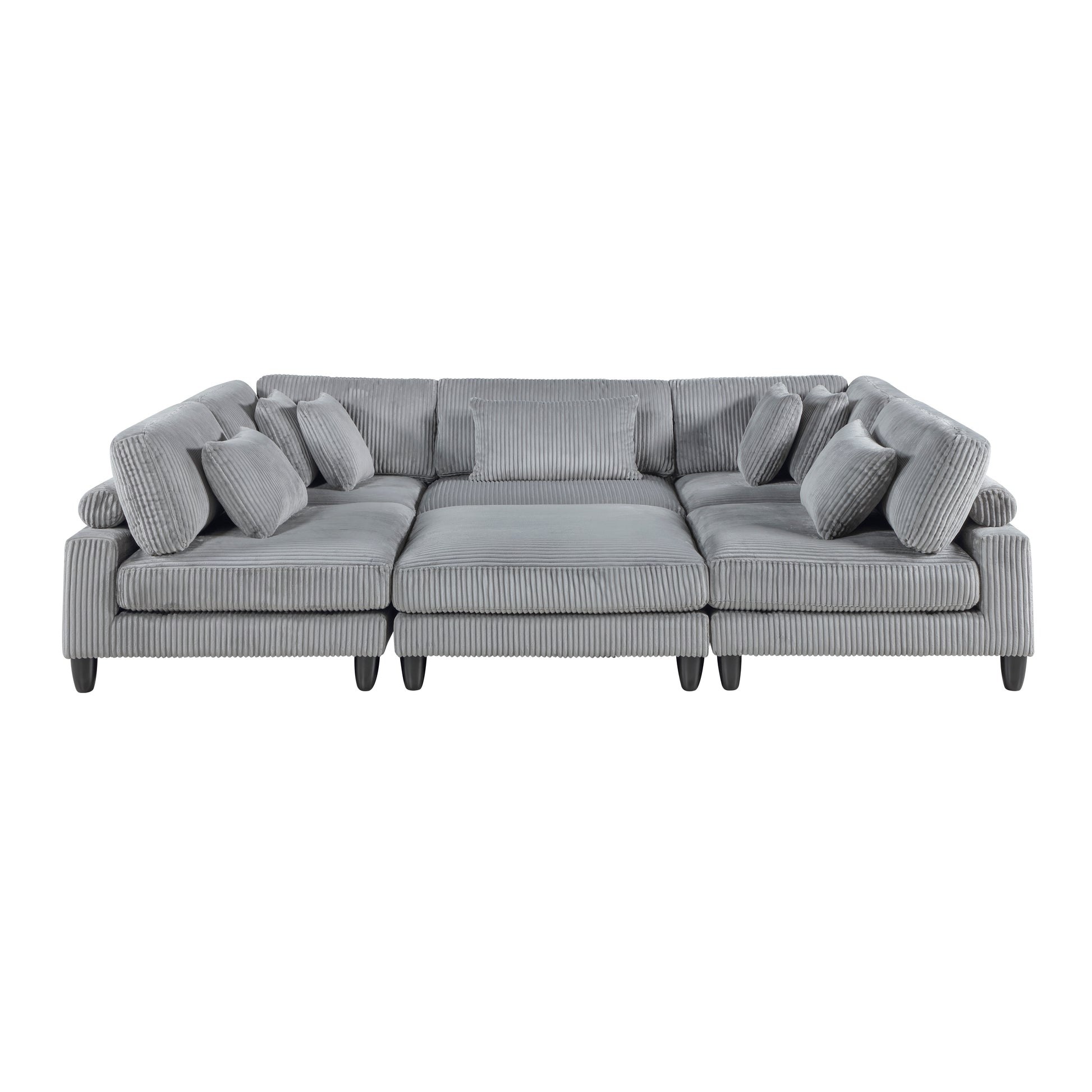 6Pc Modular Sectional Set Gray Corduroy Upholstery 3X Armless Chairs 2X Corner Seats 1X Ottoman Pillows Living Room Furniture Gray Corduroy Wood Primary Living Space Contemporary,Modern Modular
