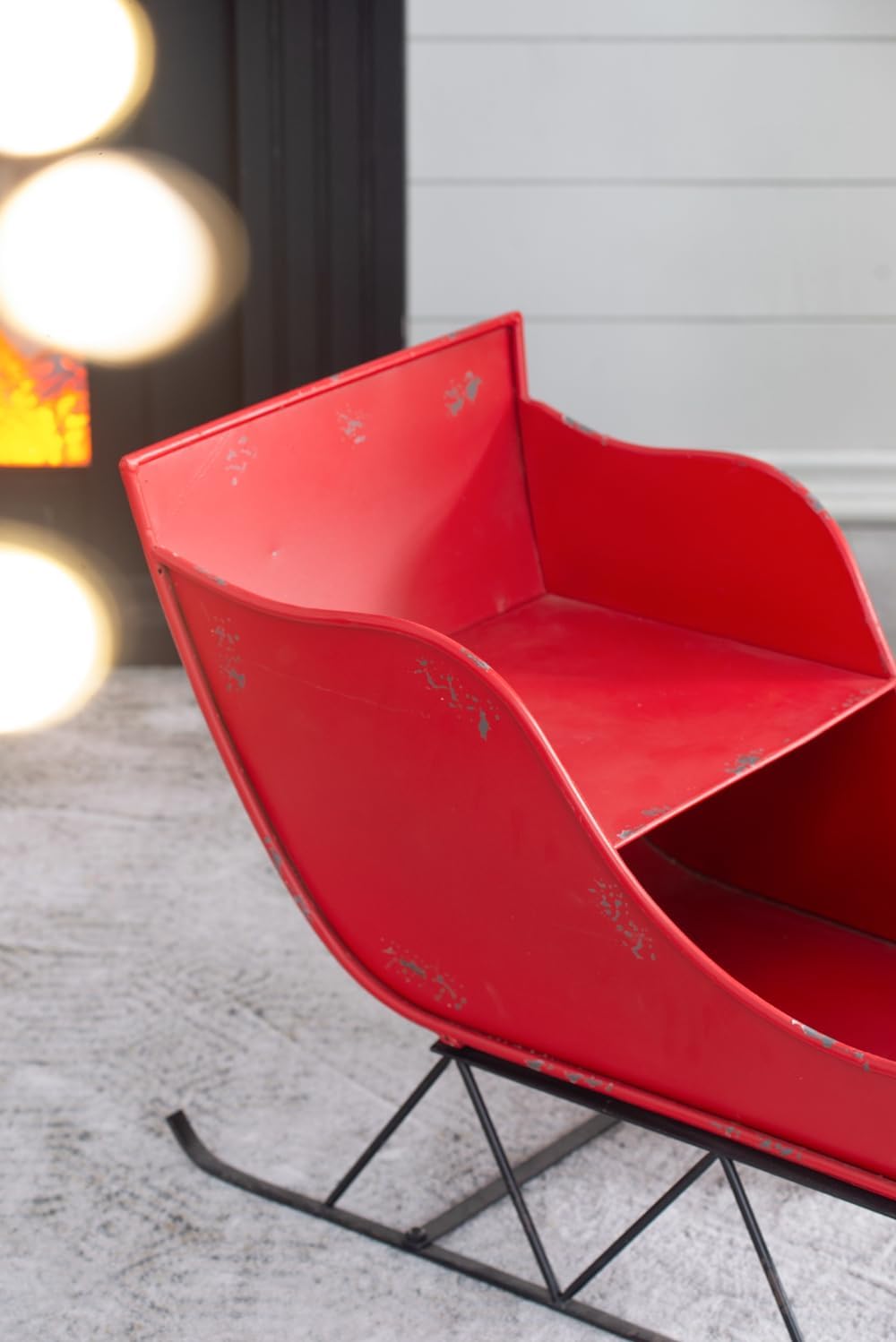 39X17.7X22"H Iron Red Black Sleigh Large, Distressed Christmas Santa Sleigh Holiday Decoration Black Red Iron