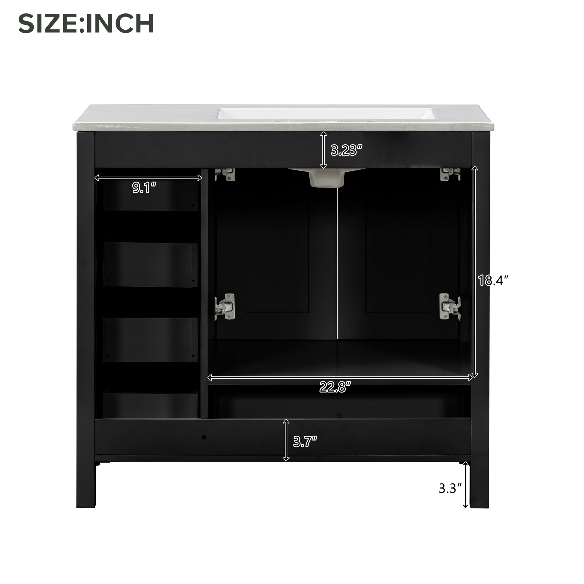 36" Black Bathroom Vanity With Ceramic Sink Combo, Abundant Storage Cabinet 2 Soft Close Doors And 5 Drawers Black Bathroom Solid Wood Mdf