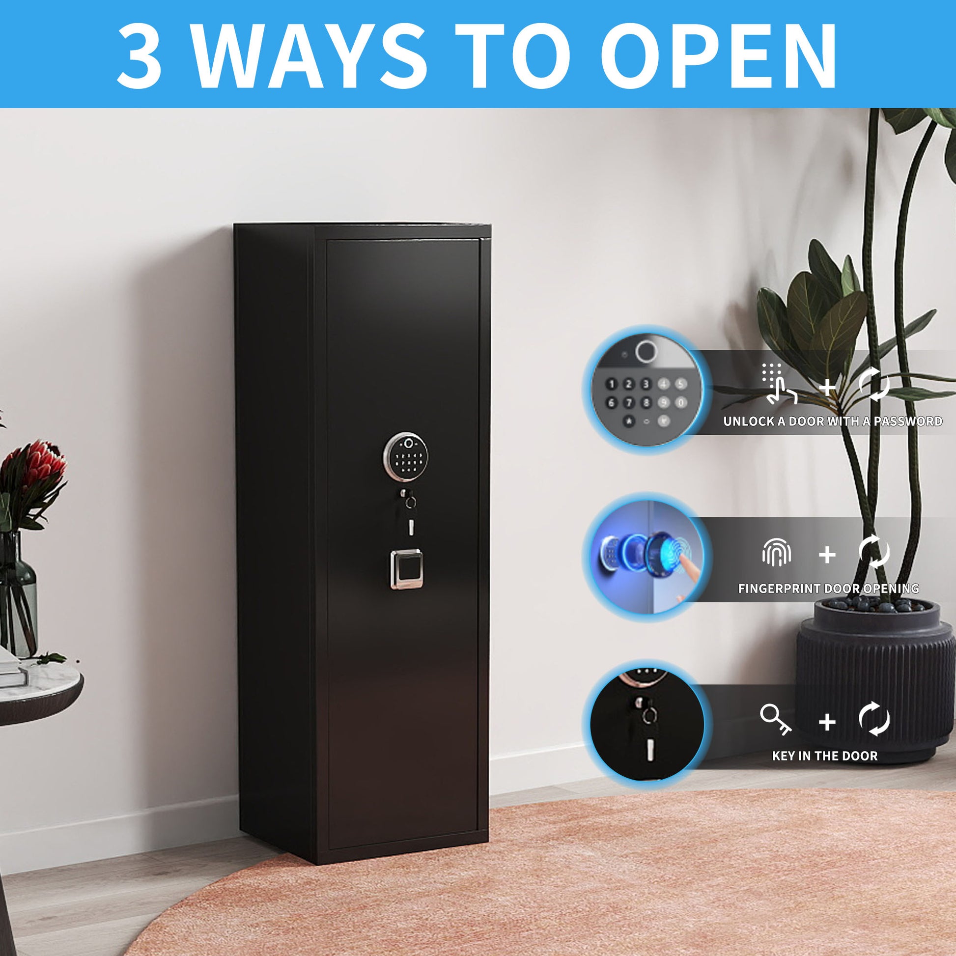 Gun Safes For Home Rifle And Pistols, Fingerprint Electronic Safe With Quick Access, Detachable Partition, No Assembly Required, Black Black Bedroom Classic Metal Metal