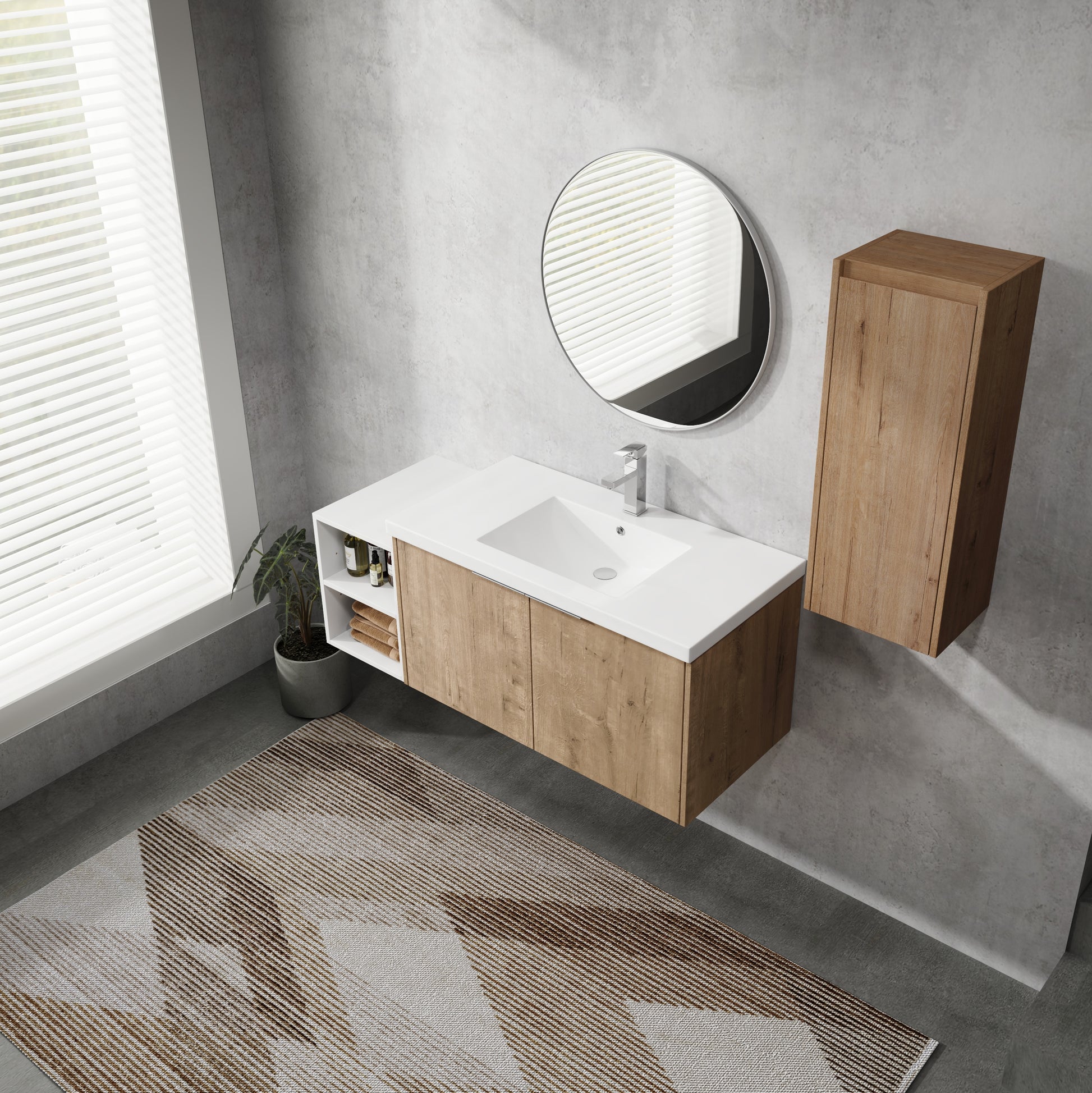 48" Wall Mounted Bathroom Vanity With Sink And Side Cabinet, Soft Close Doors,00112Imo 0636Imo 0612Gwh Combination Cabinet Kd Packing Imitative Oak Bathroom Modern Plywood Plywood