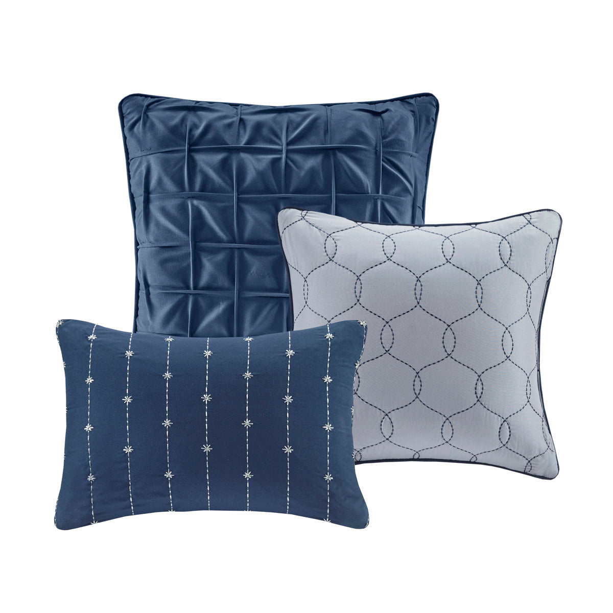 7 Piece Printed Seersucker Comforter Set Navy Cal King California King Navy Microfiber
