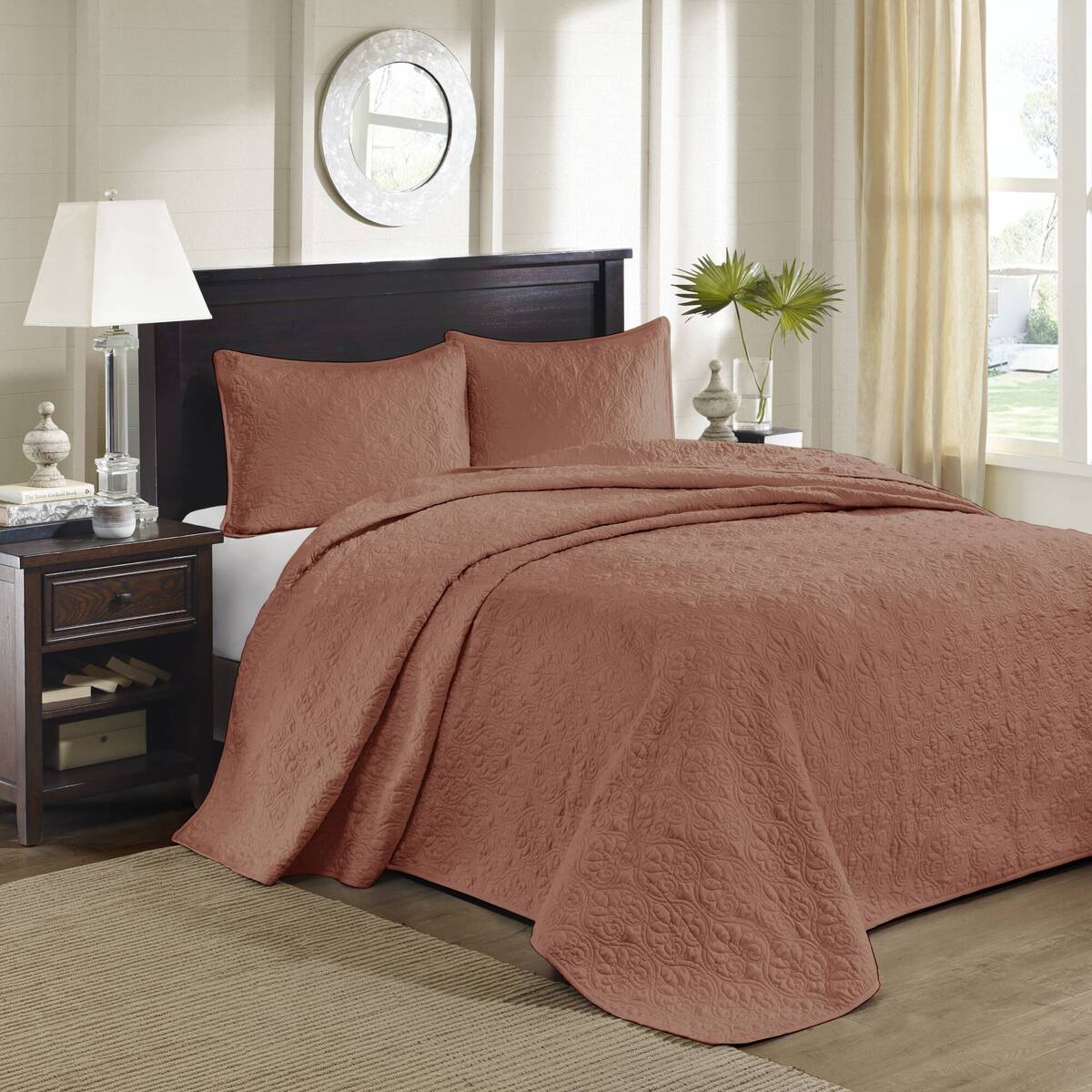3 Piece Reversible Quilt Set Clay Red King Cal King Red Polyester