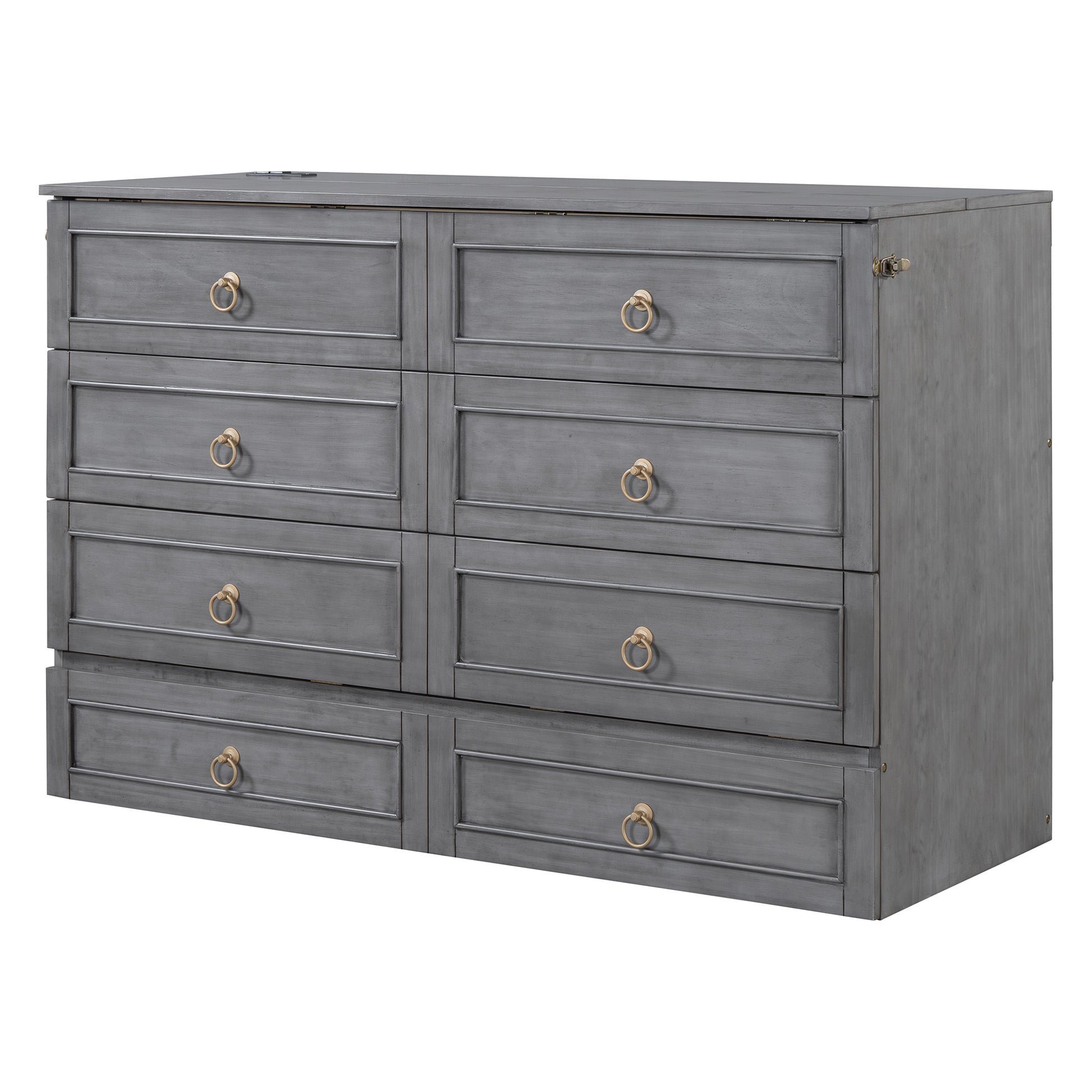 Queen Murphy Bed With Large Drawers,Gray Queen Gray Plywood