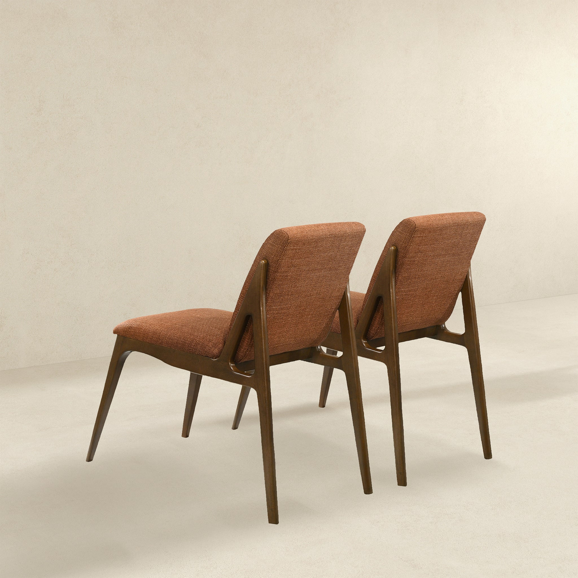 Grivelle Orange Fabric Dining Chair Set Of 2 Solid Brown,Orange Brown Dining Room Foam Wipe Clean Mid Century Modern Dining Chairs 1 Foam Fabric,Solid Wood