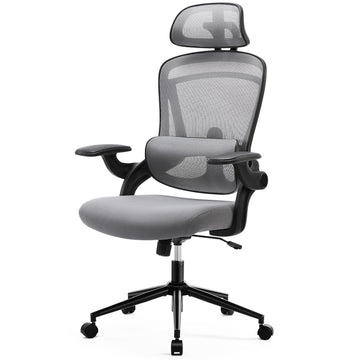 High Back Desk Chair With Adjustable Lumbar Support & Headrest,Comfortable Mesh Computer Chair With Soft Flip Up Arms, Adjustable Height And 120 Tilt,Gray Gray Abs Pc