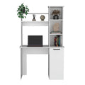 Muncy Computer Desk With Large Work Surface, Hutch Storage And Single Door Cabinet With 3 Tier Shelves, White White Particle Board Particle Board