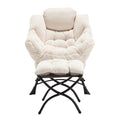 Lazy Chair With Ottoman, Modern Lounge Accent Chair With Armrests And A Side Pocket, Leisure Upholstered Sofa Chair Reading Chair With Footrest For Small Space, Corner Chair White White Cotton Steel