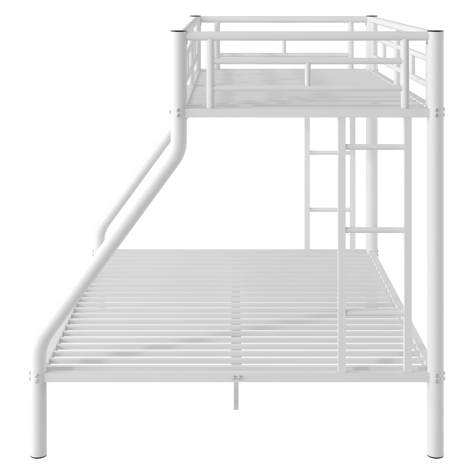 Twin Xl Over Queen Metal Bunk Bed With Ladder And Guardrails, White Box Spring Not Required Twin Xl White Metal Metal