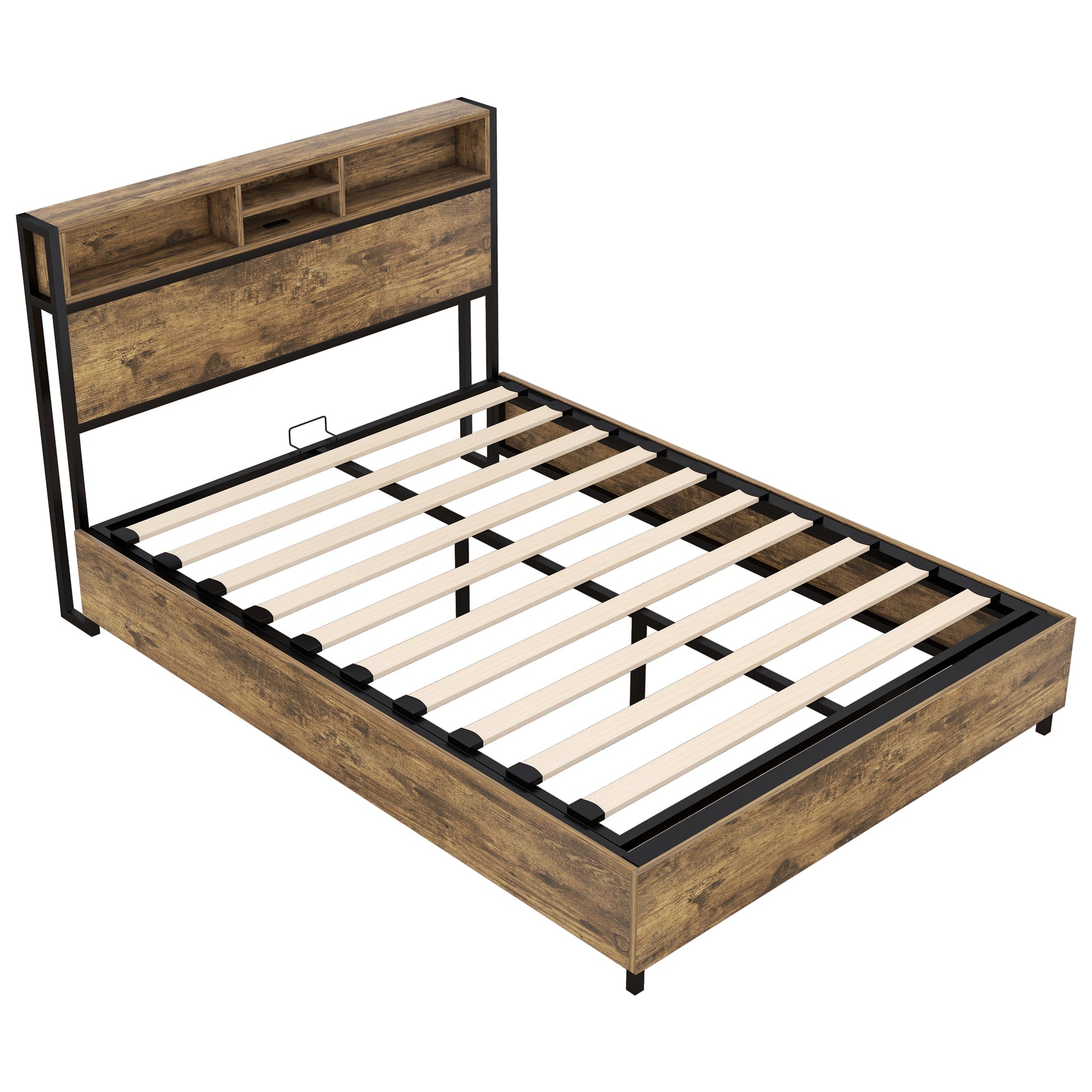 Metal Platform Bed With Underneath Storage, Led And Usb Ports, Full, Black Full Black Mdf Metal