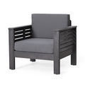 Set Of 2 Outdoor Acacia Wood Club Chairs With Cushions, Dark Gray, 27.75