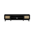 Modern Rattan Door Low Tv Stand For Tvs Up To 80 Inches Black Black 80 89 Inches Mdf Mdf