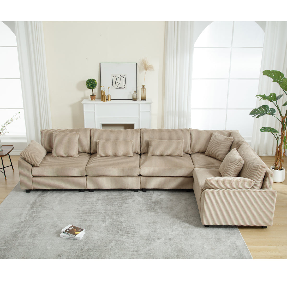 Oversized Modular Sectional Sofa Couch Set,L Shaped Sofa Sectional, 5 Seater Sofa For Living Room Corduroy Upholstered Sofa Set With 7 Free Pillowsbrown Brown Fabric 5 Seat